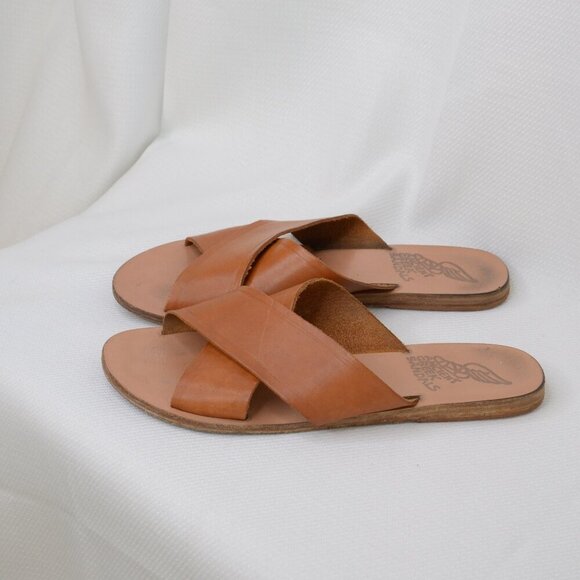 Ancient Greek Sandals Thais Tan Leather Slides Sz 8 - Picture 3 of 7